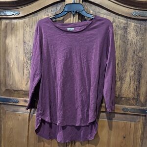 Soft elbow length Layered Hem Top - Plum